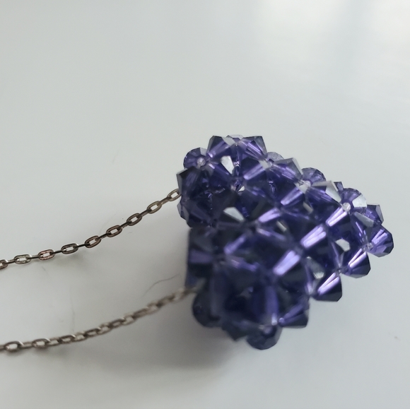 Vintage 925 Sterling Chain & Purple Crystal Heart Pendant - Picture 3 of 6